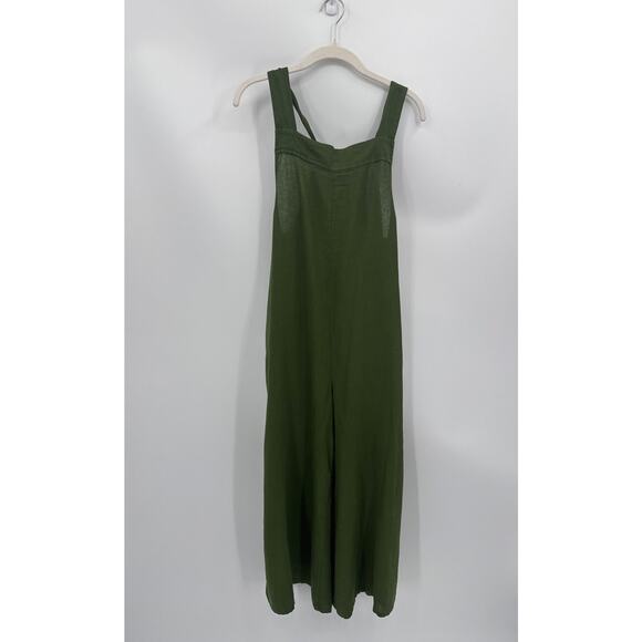 Haute Hippie Boho Linen Blend Cropped Wide Leg Overalls Jumpsuit Green Medium - Picture 2 of 8